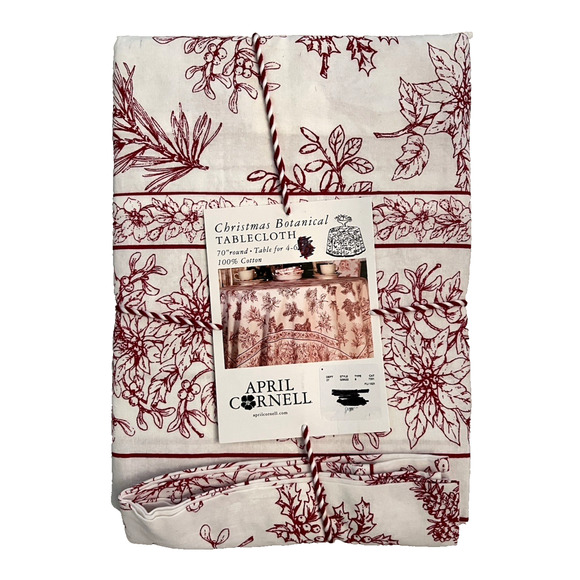 NWT April Cornell CHRISTMAS BOTANICAL 70" Round Tablecloth 100% Cotton - Picture 1 of 5
